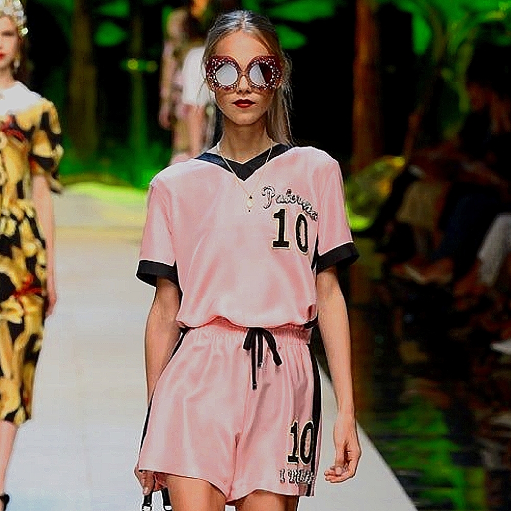 Pink and black rhinstone sportswear